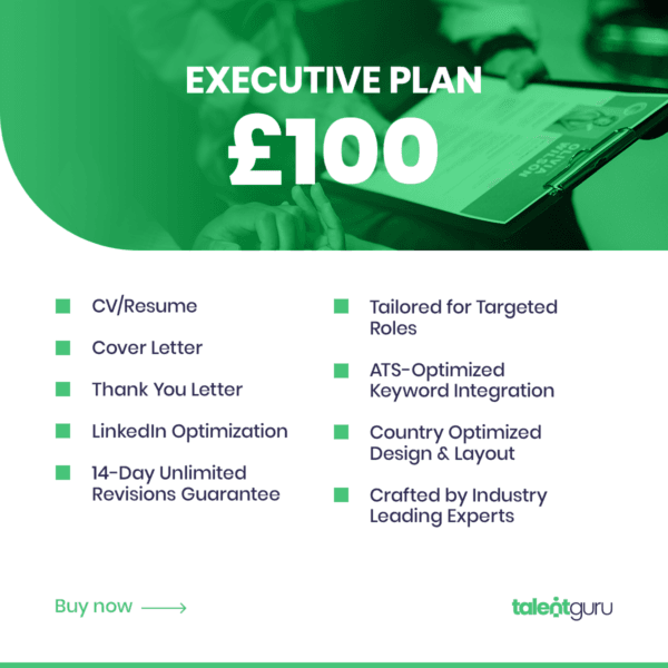 Executive Plan - £100, 7-Day Delivery, Unlimited Revisions, Professional CV/Resume, Cover Letter, LinkedIn Profile Optimization