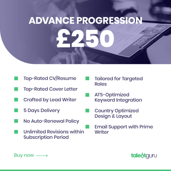 Advance Progression Plan - £250, 5-Day Delivery, Unlimited Revisions for 3 Months, Professional CV/Resume and Cover Letter Included