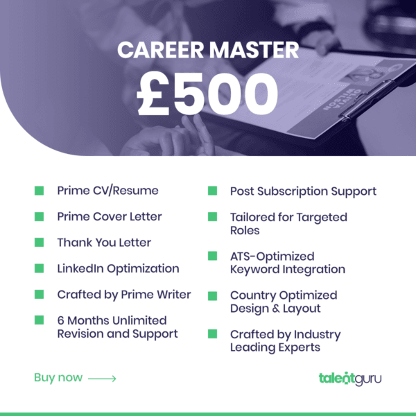 Career Master Plan - £500, 10-Day Delivery, Unlimited Revisions for 6 Months, Professional CV/Resume, Cover Letter, LinkedIn Profile Optimization, Thank You Letter Included